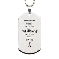 Religious Gifts for Stepmother, God Bless You. Christian Silver Dog Tag for Stepmother. Christmas Faith Gift for Stepmother