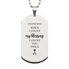 Religious Gifts for Second Mom, God Bless You. Christian Silver Dog Tag for Second Mom. Christmas Faith Gift for Second Mom