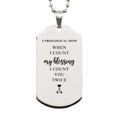 Religious Gifts for Unbiological Mom, God Bless You. Christian Silver Dog Tag for Unbiological Mom. Christmas Faith Gift for Unbiological Mom