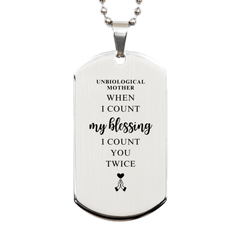 Religious Gifts for Unbiological Mother, God Bless You. Christian Silver Dog Tag for Unbiological Mother. Christmas Faith Gift for Unbiological Mother