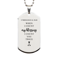 Religious Gifts for Unbiological Dad, God Bless You. Christian Silver Dog Tag for Unbiological Dad. Christmas Faith Gift for Unbiological Dad