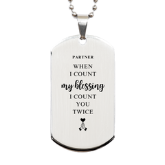 Religious Gifts for Partner, God Bless You. Christian Silver Dog Tag for Partner. Christmas Faith Gift for Partner