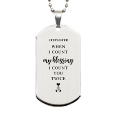 Religious Gifts for Stepsister, God Bless You. Christian Silver Dog Tag for Stepsister. Christmas Faith Gift for Stepsister