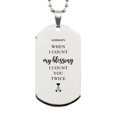 Religious Gifts for Godson, God Bless You. Christian Silver Dog Tag for Godson. Christmas Faith Gift for Godson
