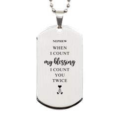 Religious Gifts for Nephew, God Bless You. Christian Silver Dog Tag for Nephew. Christmas Faith Gift for Nephew