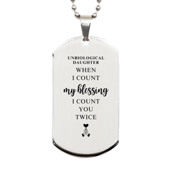 Religious Gifts for Unbiological Daughter, God Bless You. Christian Silver Dog Tag for Unbiological Daughter. Christmas Faith Gift for Unbiological Daughter