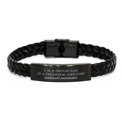 Aircraft Mechanic Gifts. Proud Dad of a freaking Awesome Aircraft Mechanic. Braided Leather Bracelet for Aircraft Mechanic. Great Gift for Him. Fathers Day Gift. Unique Dad Jewelry