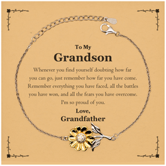 To My Grandson Inspirational Sunflower Bracelet, I'm so proud of you, Grandson Birthday Supporting Gifts From Grandfather