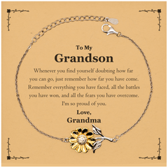 To My Grandson Inspirational Sunflower Bracelet, I'm so proud of you, Grandson Birthday Supporting Gifts From Grandma
