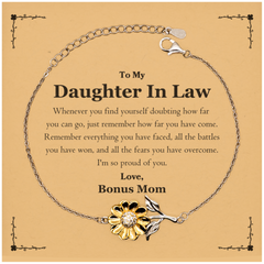 To My Daughter In Law Inspirational Sunflower Bracelet, I'm so proud of you, Daughter In Law Birthday Supporting Gifts From Bonus Mom