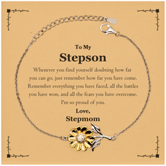 To My Stepson Inspirational Sunflower Bracelet, I'm so proud of you, Stepson Birthday Supporting Gifts From Stepmom