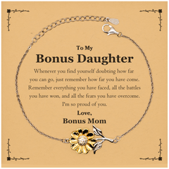 To My Bonus Daughter Inspirational Sunflower Bracelet, I'm so proud of you, Bonus Daughter Birthday Supporting Gifts From Bonus Mom