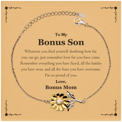 To My Bonus Son Inspirational Sunflower Bracelet, I'm so proud of you, Bonus Son Birthday Supporting Gifts From Bonus Mom