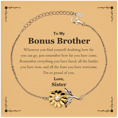 To My Bonus Brother Inspirational Sunflower Bracelet, I'm so proud of you, Bonus Brother Birthday Supporting Gifts From Sister