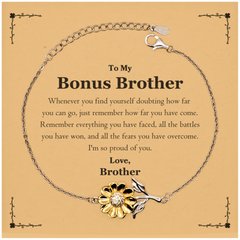 To My Bonus Brother Inspirational Sunflower Bracelet, I'm so proud of you, Bonus Brother Birthday Supporting Gifts From Brother