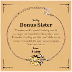 To My Bonus Sister Inspirational Sunflower Bracelet, I'm so proud of you, Bonus Sister Birthday Supporting Gifts From Sister