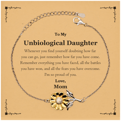 To My Unbiological Daughter Inspirational Sunflower Bracelet, I'm so proud of you, Unbiological Daughter Birthday Supporting Gifts From Mom
