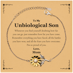 To My Unbiological Son Inspirational Sunflower Bracelet, I'm so proud of you, Unbiological Son Birthday Supporting Gifts From Mom