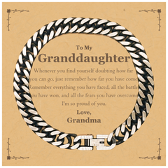 To My Granddaughter Inspirational Cuban Link Chain Bracelet, I'm so proud of you, Granddaughter Birthday Supporting Gifts From Grandma