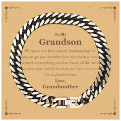 To My Grandson Inspirational Cuban Link Chain Bracelet, I'm so proud of you, Grandson Birthday Supporting Gifts From Grandmother