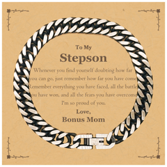 To My Stepson Inspirational Cuban Link Chain Bracelet, I'm so proud of you, Stepson Birthday Supporting Gifts From Bonus Mom