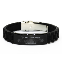 To My Grandson Inspirational Black Glidelock Clasp Bracelet, I'm so proud of you, Grandson Birthday Supporting Gifts From Grandmother