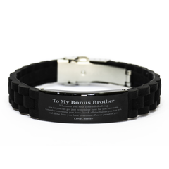 To My Bonus Brother Inspirational Black Glidelock Clasp Bracelet, I'm so proud of you, Bonus Brother Birthday Supporting Gifts From Sister