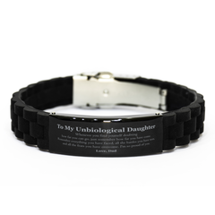 To My Unbiological Daughter Inspirational Black Glidelock Clasp Bracelet, I'm so proud of you, Unbiological Daughter Birthday Supporting Gifts From Dad