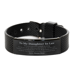 To My Daughter In Law Inspirational Black Shark Mesh Bracelet, I'm so proud of you, Daughter In Law Birthday Supporting Gifts From Bonus Mom