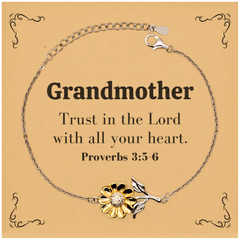 Christian Grandmother Gifts, Trust in the Lord with all your heart, Bible Verse Scripture Sunflower Bracelet, Baptism Confirmation Gifts for Grandmother
