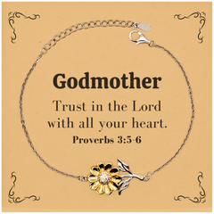 Christian Godmother Gifts, Trust in the Lord with all your heart, Bible Verse Scripture Sunflower Bracelet, Baptism Confirmation Gifts for Godmother
