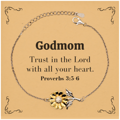 Christian Godmom Gifts, Trust in the Lord with all your heart, Bible Verse Scripture Sunflower Bracelet, Baptism Confirmation Gifts for Godmom
