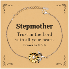 Christian Stepmother Gifts, Trust in the Lord with all your heart, Bible Verse Scripture Sunflower Bracelet, Baptism Confirmation Gifts for Stepmother