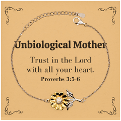 Christian Unbiological Mother Gifts, Trust in the Lord with all your heart, Bible Verse Scripture Sunflower Bracelet, Baptism Confirmation Gifts for Unbiological Mother