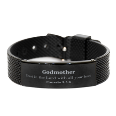 Christian Godmother Gifts, Trust in the Lord with all your heart, Bible Verse Scripture Black Shark Mesh Bracelet, Baptism Confirmation Gifts for Godmother