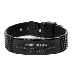 Christian Mom In Law Gifts, Trust in the Lord with all your heart, Bible Verse Scripture Black Shark Mesh Bracelet, Baptism Confirmation Gifts for Mom In Law
