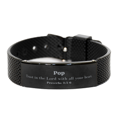Christian Pop Gifts, Trust in the Lord with all your heart, Bible Verse Scripture Black Shark Mesh Bracelet, Baptism Confirmation Gifts for Pop