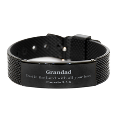 Christian Grandad Gifts, Trust in the Lord with all your heart, Bible Verse Scripture Black Shark Mesh Bracelet, Baptism Confirmation Gifts for Grandad