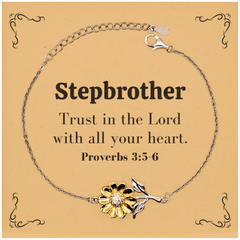 Christian Stepbrother Gifts, Trust in the Lord with all your heart, Bible Verse Scripture Sunflower Bracelet, Baptism Confirmation Gifts for Stepbrother