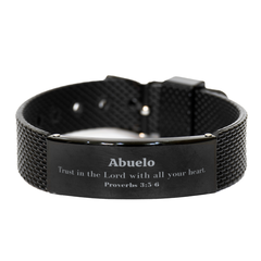 Christian Abuelo Gifts, Trust in the Lord with all your heart, Bible Verse Scripture Black Shark Mesh Bracelet, Baptism Confirmation Gifts for Abuelo