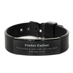 Christian Foster Father Gifts, Trust in the Lord with all your heart, Bible Verse Scripture Black Shark Mesh Bracelet, Baptism Confirmation Gifts for Foster Father