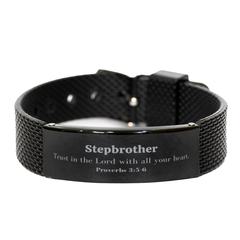 Christian Stepbrother Gifts, Trust in the Lord with all your heart, Bible Verse Scripture Black Shark Mesh Bracelet, Baptism Confirmation Gifts for Stepbrother