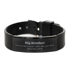 Christian Big Brother Gifts, Trust in the Lord with all your heart, Bible Verse Scripture Black Shark Mesh Bracelet, Baptism Confirmation Gifts for Big Brother