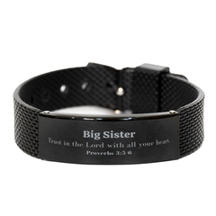 Christian Big Sister Gifts, Trust in the Lord with all your heart, Bible Verse Scripture Black Shark Mesh Bracelet, Baptism Confirmation Gifts for Big Sister