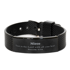 Christian Niece Gifts, Trust in the Lord with all your heart, Bible Verse Scripture Black Shark Mesh Bracelet, Baptism Confirmation Gifts for Niece