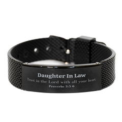 Christian Daughter In Law Gifts, Trust in the Lord with all your heart, Bible Verse Scripture Black Shark Mesh Bracelet, Baptism Confirmation Gifts for Daughter In Law