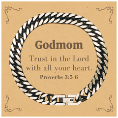 Christian Godmom Gifts, Trust in the Lord with all your heart, Bible Verse Scripture Cuban Link Chain Bracelet, Baptism Confirmation Gifts for Godmom