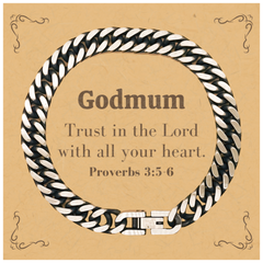 Christian Godmum Gifts, Trust in the Lord with all your heart, Bible Verse Scripture Cuban Link Chain Bracelet, Baptism Confirmation Gifts for Godmum