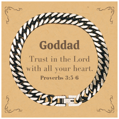 Christian Goddad Gifts, Trust in the Lord with all your heart, Bible Verse Scripture Cuban Link Chain Bracelet, Baptism Confirmation Gifts for Goddad