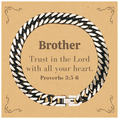 Christian Brother Gifts, Trust in the Lord with all your heart, Bible Verse Scripture Cuban Link Chain Bracelet, Baptism Confirmation Gifts for Brother